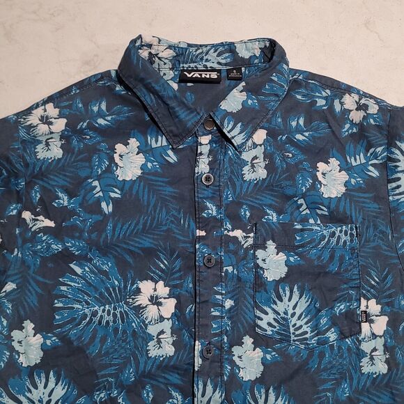 VANS Blue Button Up Floral Hawaiian Camp Shirt Small NWOT - Picture 1 of 14